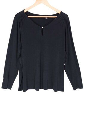 Tahari Black Keyhole V Neck Long Sleeve Top Plus Size 2X Quiet Luxury Work
